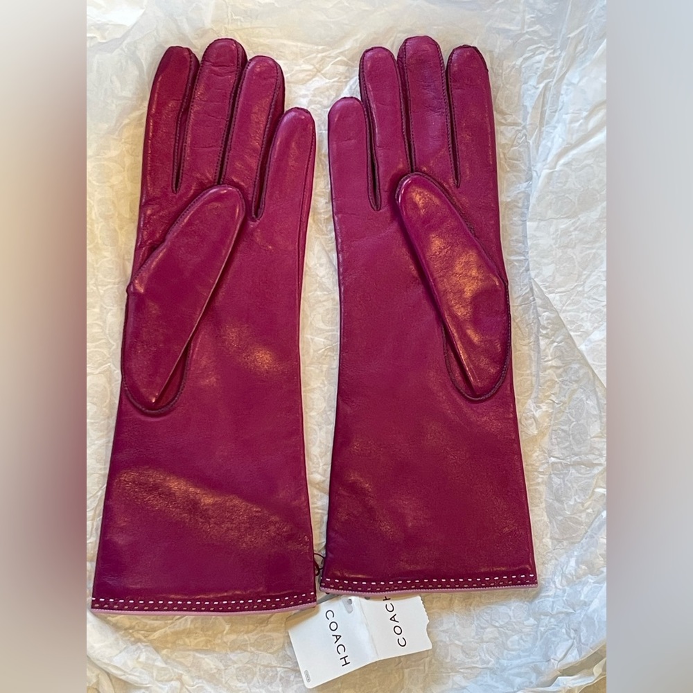 Coach Fuchsia Leather Gloves - Picture 2 of 3